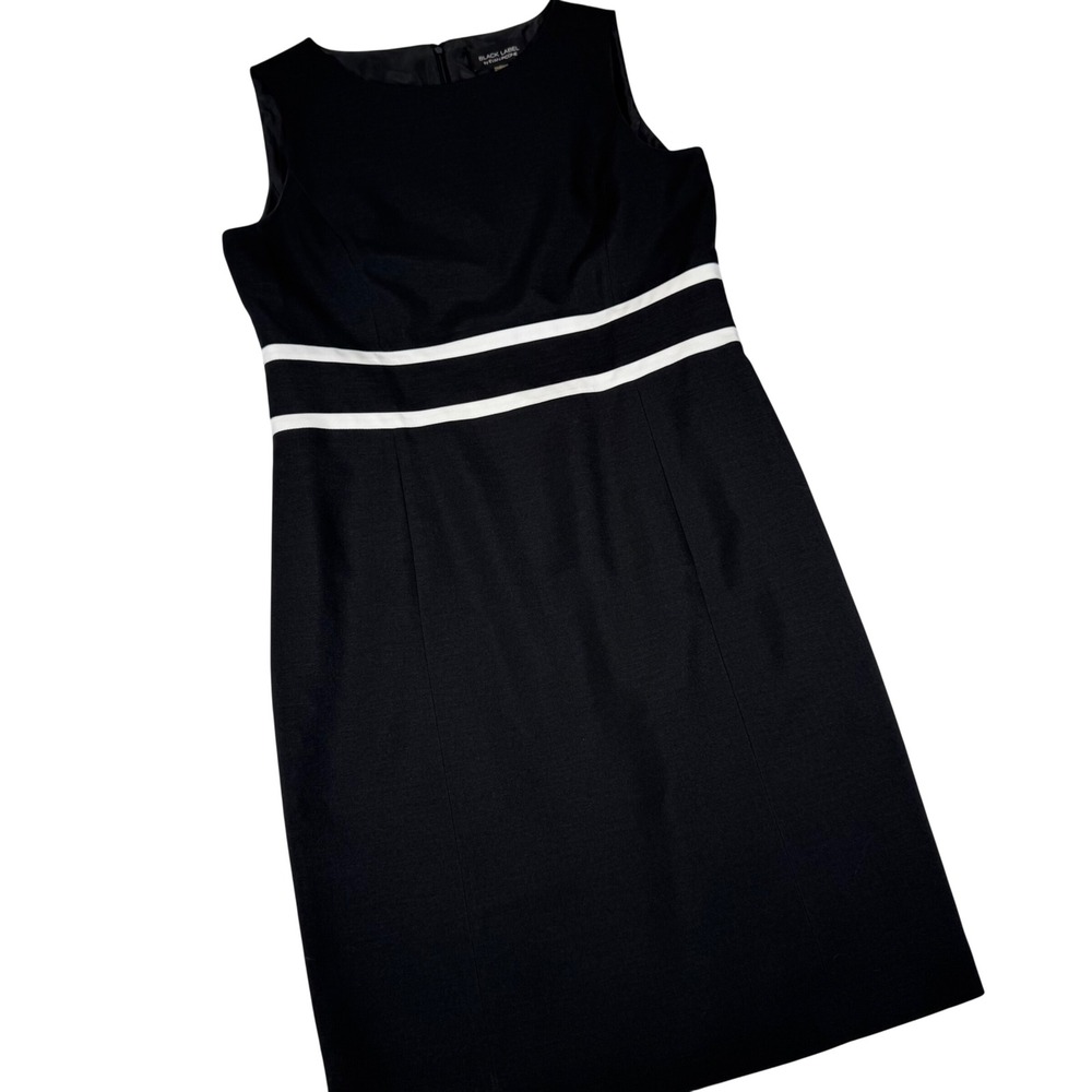 Black Label by Evan-Picone Sheath Dress 14 Black White Stripe Sleeveless Mod